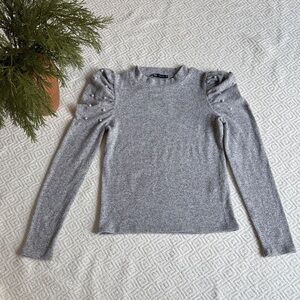Zara Gray Puff Sleeve Blouse Size S